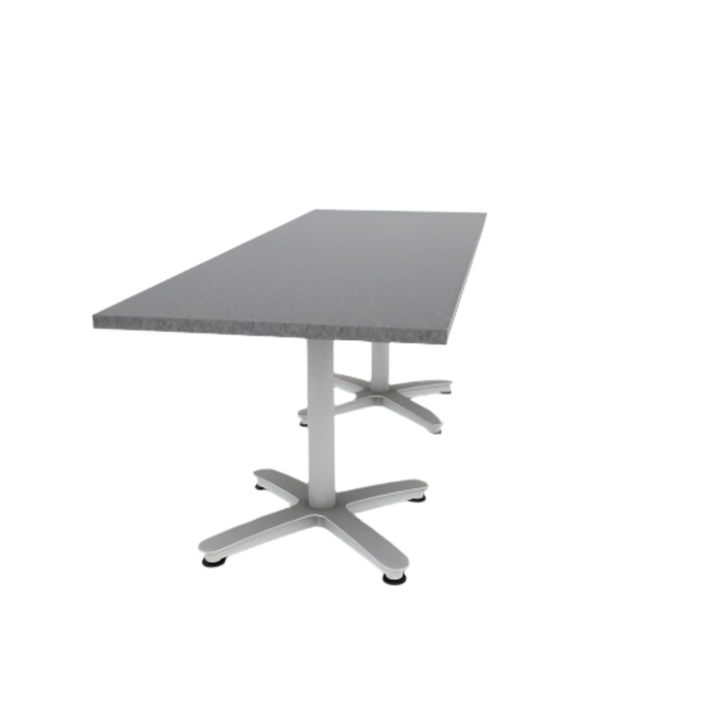 Proof 30″ x 84″ Rectangle Pedestal Cafe Table with Arched Base Pair HPL Top