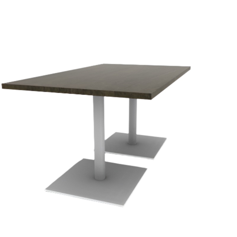 Proof 36″ x 60″ Rectangle Pedestal Cafe Table with Square Steel Base Pair Solid Wood Top