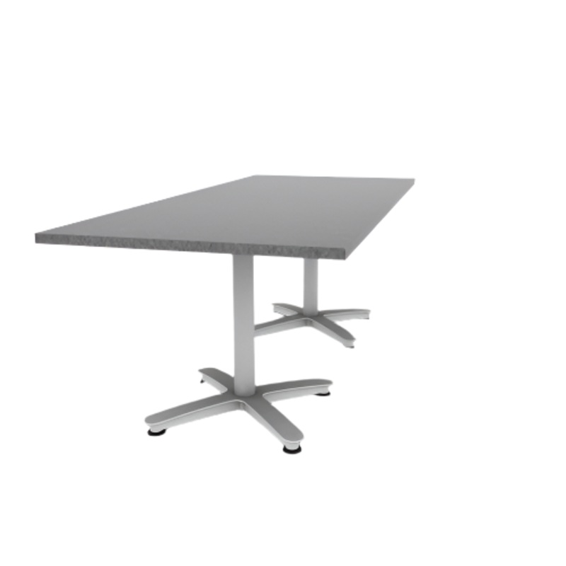 Proof 36″ x 84″ Rectangle Pedestal Cafe Table with Arched Base Pair HPL Top