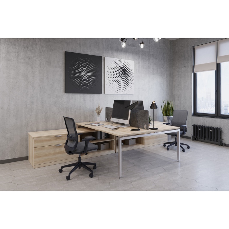 Variant 2 Person Office Desk Workstation with Personal Cabinets Arcadia White