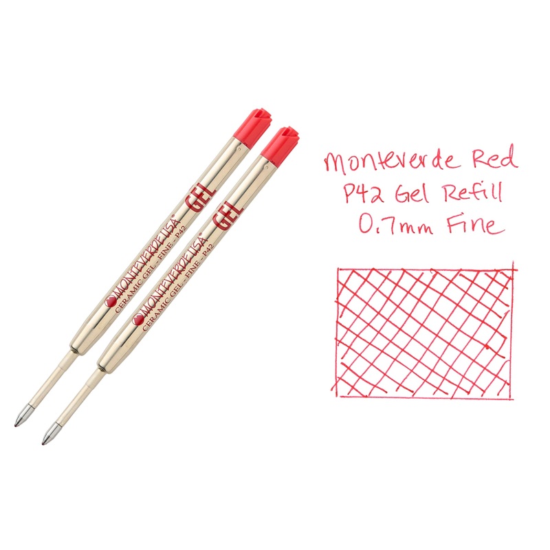Monteverde Capless Gel P42 Rollerball Refills – Red, 0.7mm Fine (2-Pack)
