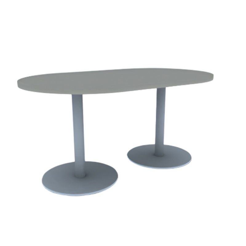 Proof 36″ x 60″ Racetrack Pedestal Cafe Table with Round Stainless Steel Base Pair HPL Top