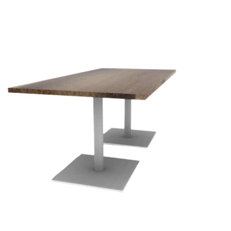 Proof 36″ x 72″ Rectangle Pedestal Cafe Table with Square Steel Base Pair Solid Wood Top