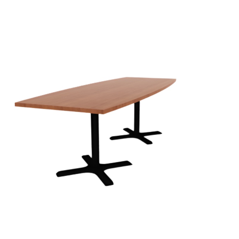 Proof 36″ x 96″ Boat Pedestal Cafe Table with Cast Iron X-Base Pair HPL Top