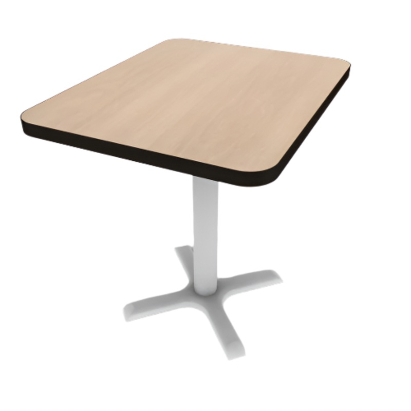 Proof 24″ x 30″ Rectangle Pedestal Cafe Table with Cast Iron X-Base; HPL Top