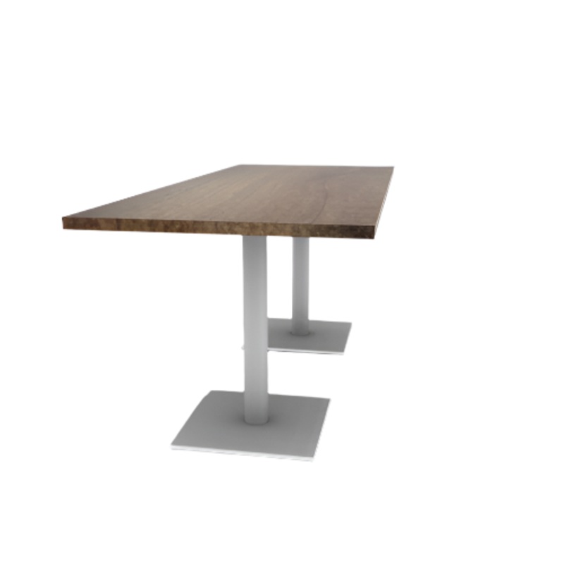 Proof 30″ x 72″ Rectangle Pedestal Cafe Table with Square Steel Base Pair Solid Wood Top