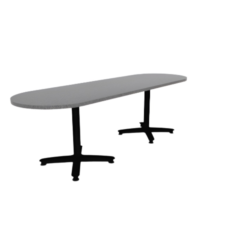 Proof 30″ x 96″ Racetrack Pedestal Cafe Table with Arched Base Pair HPL Top