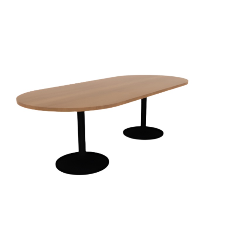 Proof 42″ x 96″ Racetrack Pedestal Cafe Table with Round Steel Base Pair HPL Top
