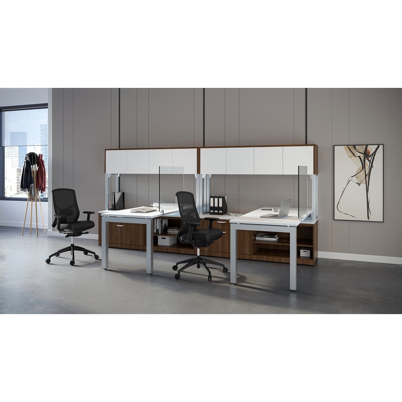 Variant 2 Person Desk Workstation with Drawer Personal Cabinets & Hutch Arcadia White