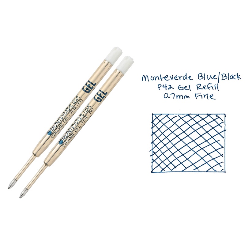 Monteverde Capless Gel P42 Rollerball Refills – Blue/Black, 0.7mm Fine (2-Pack)