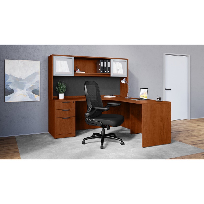 OS Laminate L Shape Desk with Hutch, Tack Board & Drawer Pedestal Arcadia White