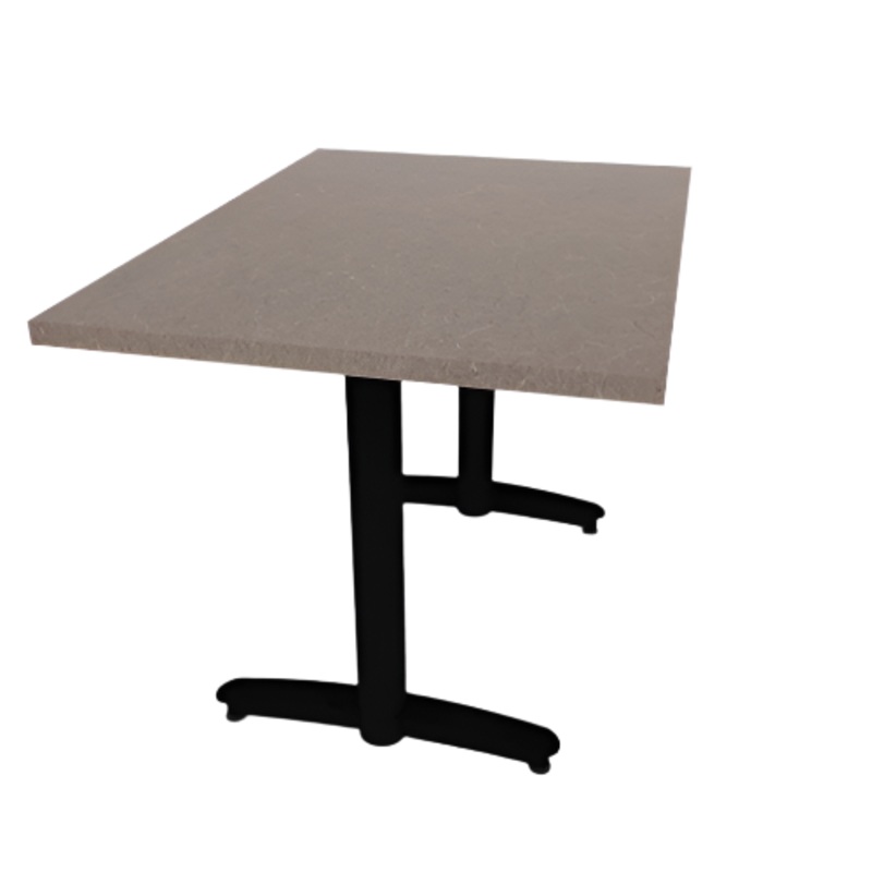 Proof 30″ x 42″ Rectangle Pedestal Cafe Table with Arched T-Legs Pair HPL Top Knife Edge
