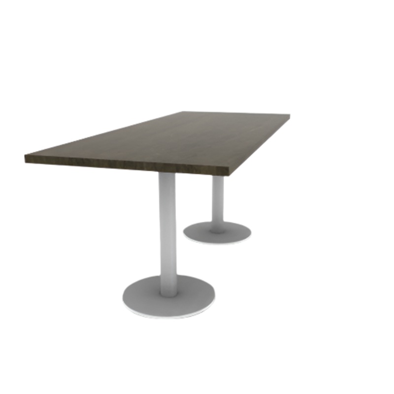 Proof 30″ x 72″ Rectangle Pedestal Cafe Table with Round Steel Base Pair Solid Wood Top