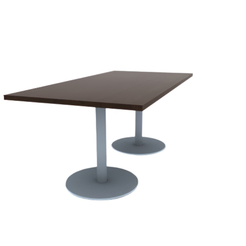 Proof 36″ x 72″ Rectangle Pedestal Cafe Table with Round Stainless Steel Base Pair TFL Top