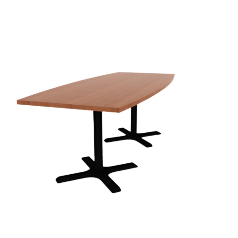 Proof 36″ x 84″ Boat Pedestal Cafe Table with Cast Iron X-Base Pair HPL Top