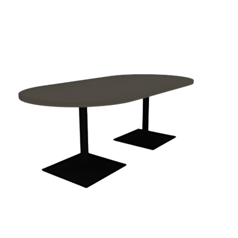 Proof 42″ x 84″ Racetrack Pedestal Cafe Table with Square Steel Base Pair HPL Top