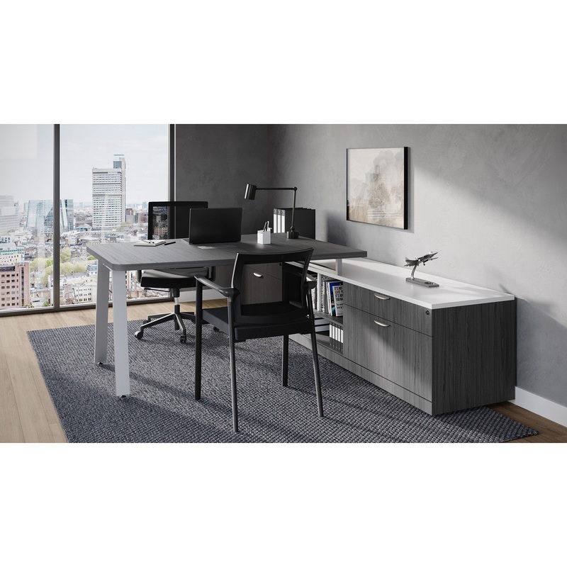 Variant L Shaped Desk with Personal Storage Cabinet Coastal Gray
