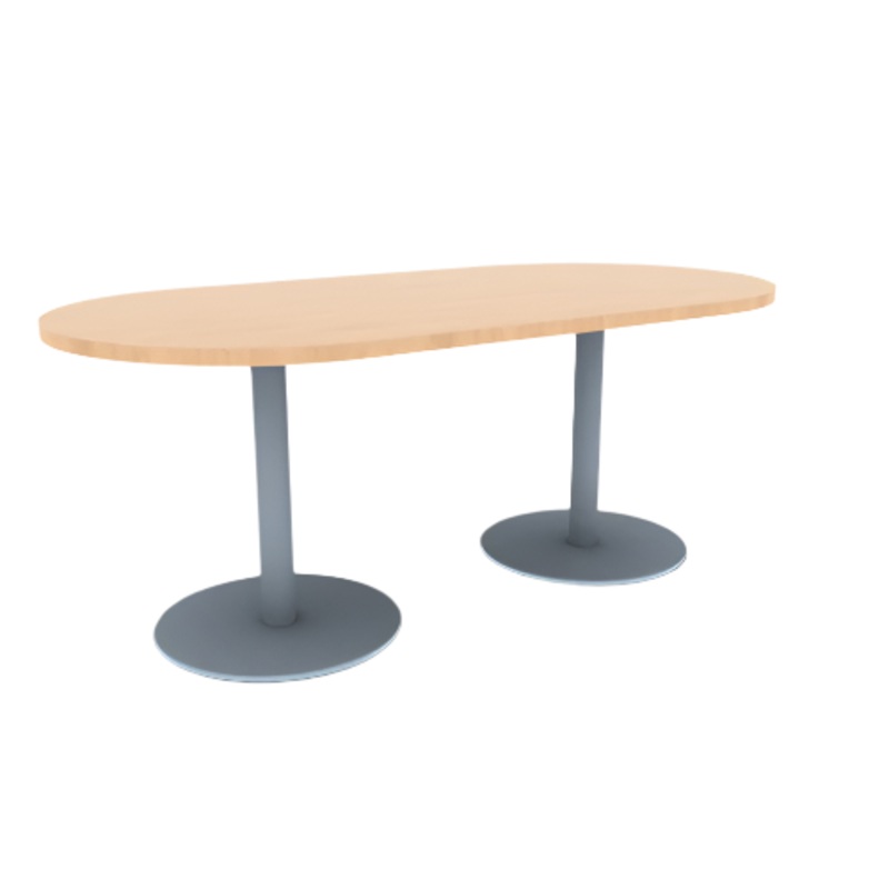 Proof 36″ x 72″ Racetrack Pedestal Cafe Table with Round Stainless Steel Base Pair HPL Top