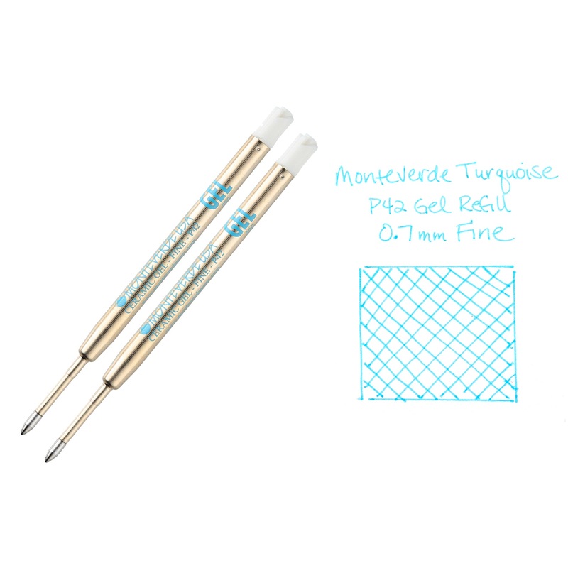Monteverde Capless Gel P42 Rollerball Refills – Turquoise, 0.7mm Fine (2-Pack)