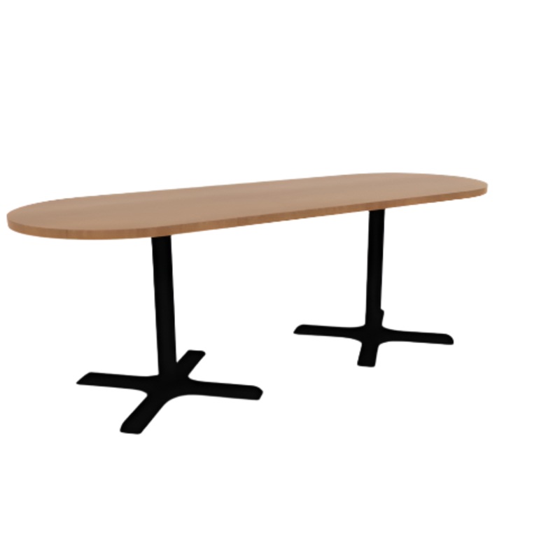 Proof 30″ x 84″ Racetrack Pedestal Cafe Table with X-Base Pair HPL Top