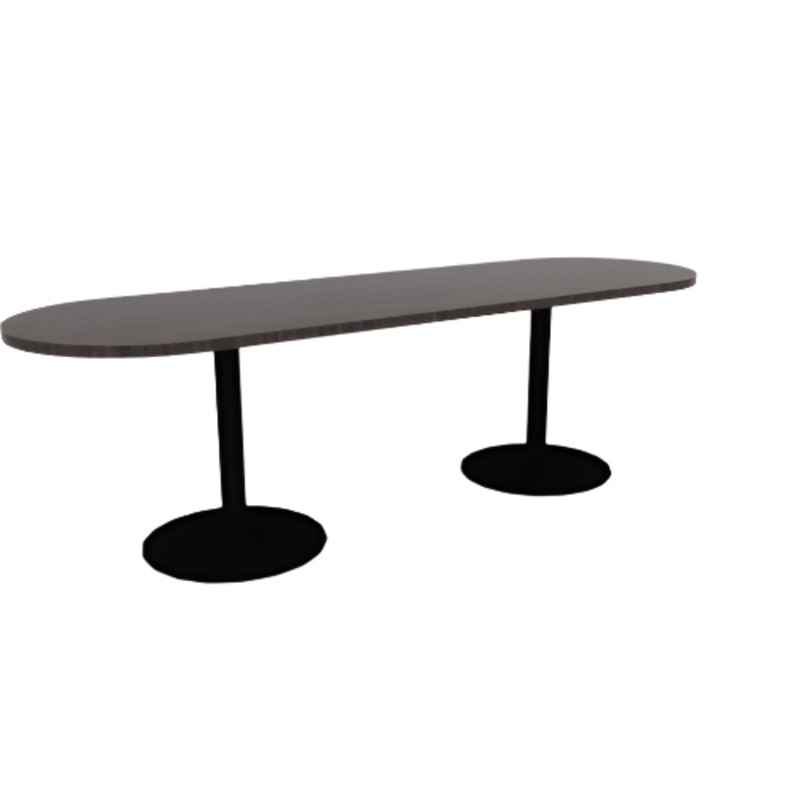 Proof 30″ x 96″ Racetrack Pedestal Cafe Table with Round Base Pair HPL Top