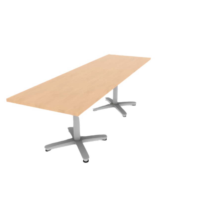 Proof 30″ x 96″ Rectangle Pedestal Cafe Table with Arched Base Pair HPL Top