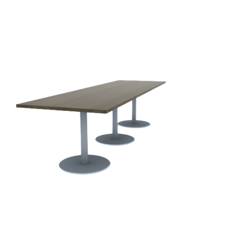 Proof 36″ x 120″ Rectangle Pedestal Cafe Table with Round Stainless Steel Base Set of 3 Solid Wood Top