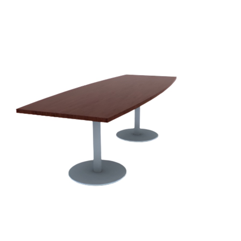 Proof 36″ x 96″ Boat Pedestal Cafe Table with Round Stainless Steel Base Pair HPL Top