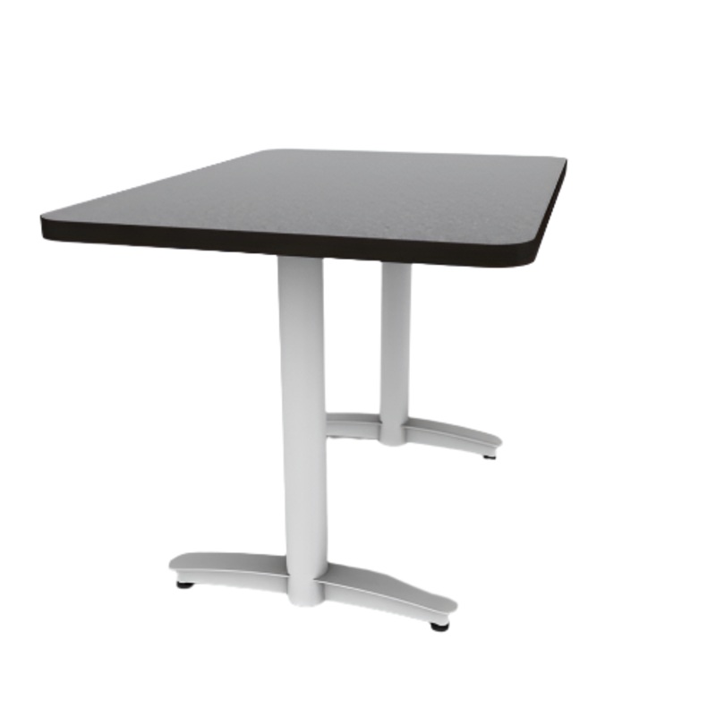 Proof 30″ x 42″ Rectangle Pedestal Cafe Table with Arched T-Legs Pair HPL Top T-Mold Edge