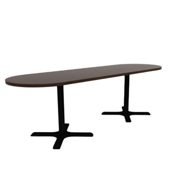 Proof 30″ x 96″ Racetrack Pedestal Cafe Table with X-Base Pair HPL Top