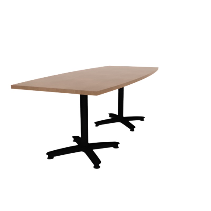 Proof 36″ x 84″ Boat Pedestal Cafe Table with Cast Iron Arched Base Pair HPL Top