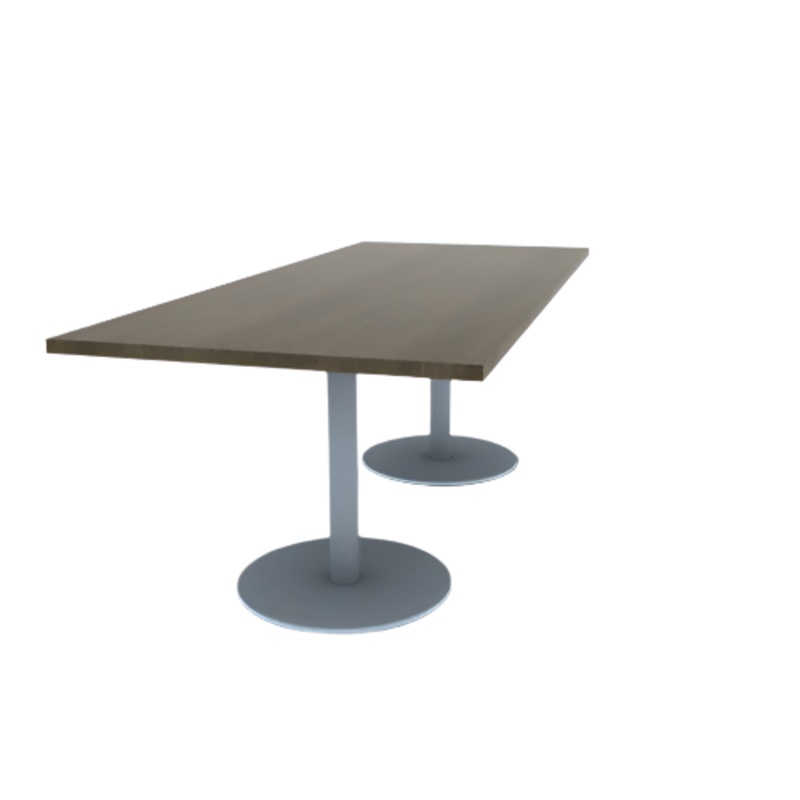 Proof 36″ x 84″ Rectangle Pedestal Cafe Table with Round Stainless Steel Base Pair Solid Wood Top