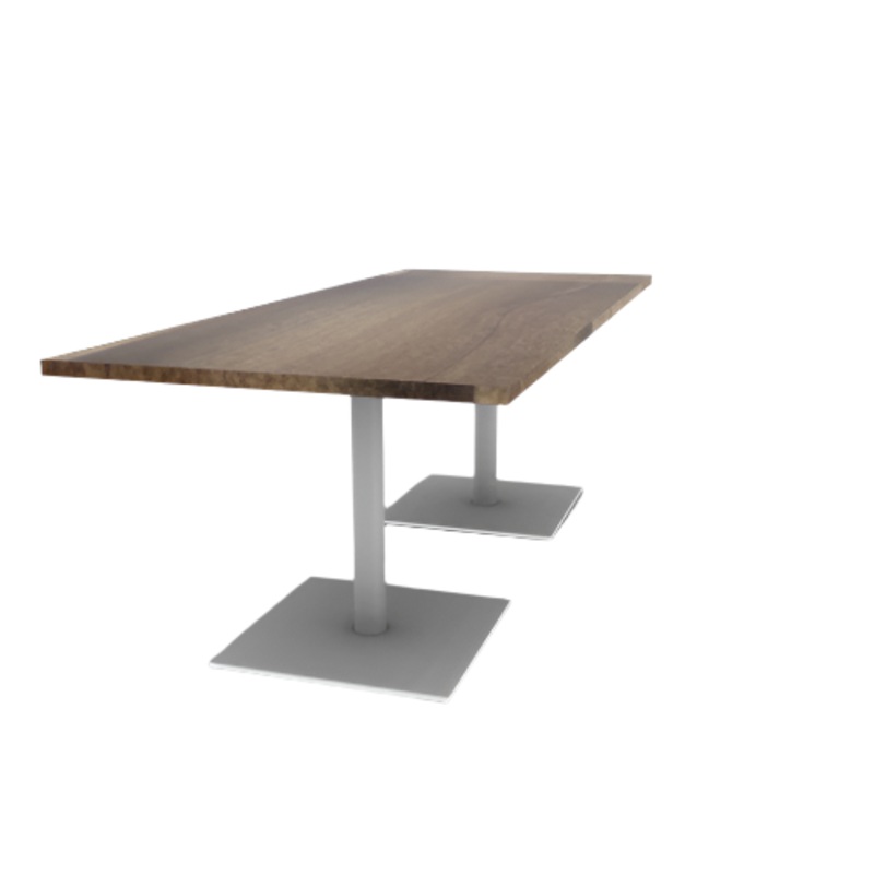 Proof 36″ x 84″ Rectangle Pedestal Cafe Table with Square Steel Base Pair Solid Wood Top