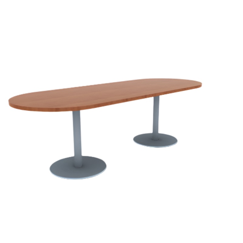 Proof 36″ x 96″ Racetrack Pedestal Cafe Table with Round Stainless Steel Base Pair HPL Top