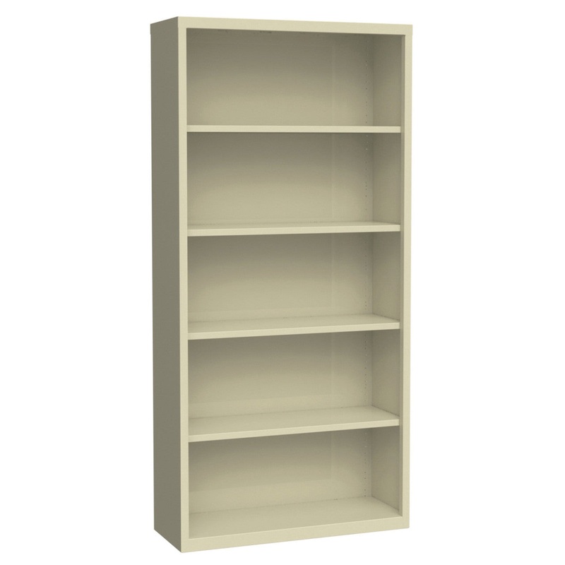 OS 72″ High 5 Shelf Metal Bookcase Putty