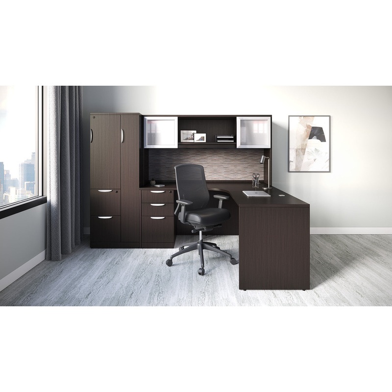 OS Laminate L Shape Desk with Wardrobe Cabinets, Drawer Pedestal & Hutch Arcadia White