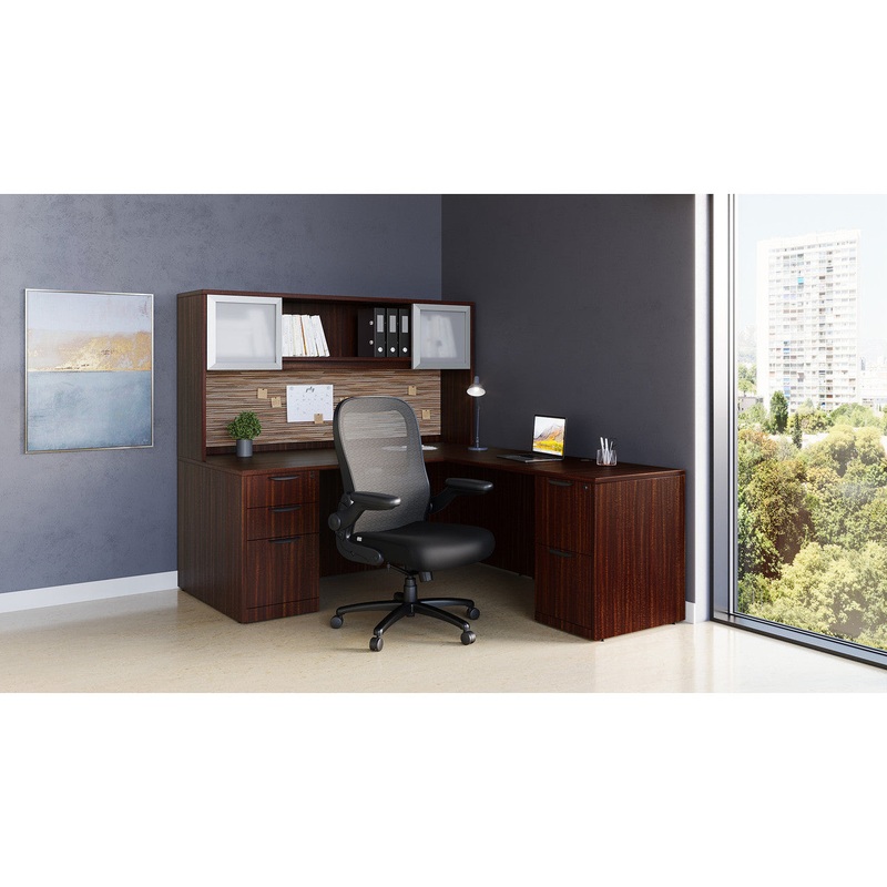 OS Laminate L Shaped Executive Desk with Hutch and Storage Arcadia White