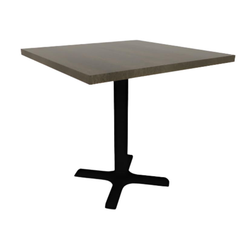 Proof 30″ Square Pedestal Cafe Table with Cast Iron X-Base Solid Wood Top
