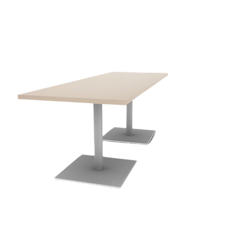 Proof 30″ x 84″ Rectangle Pedestal Cafe Table with Square Steel Base Pair HPL Top