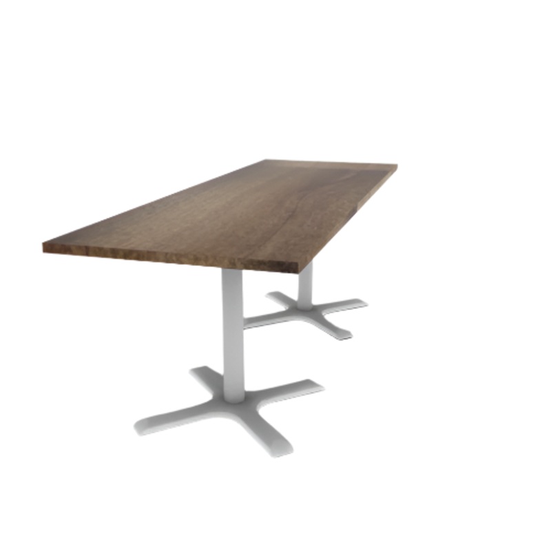 Proof 30″ x 84″ Rectangle Pedestal Cafe Table with X-Base Pair Solid Wood Top