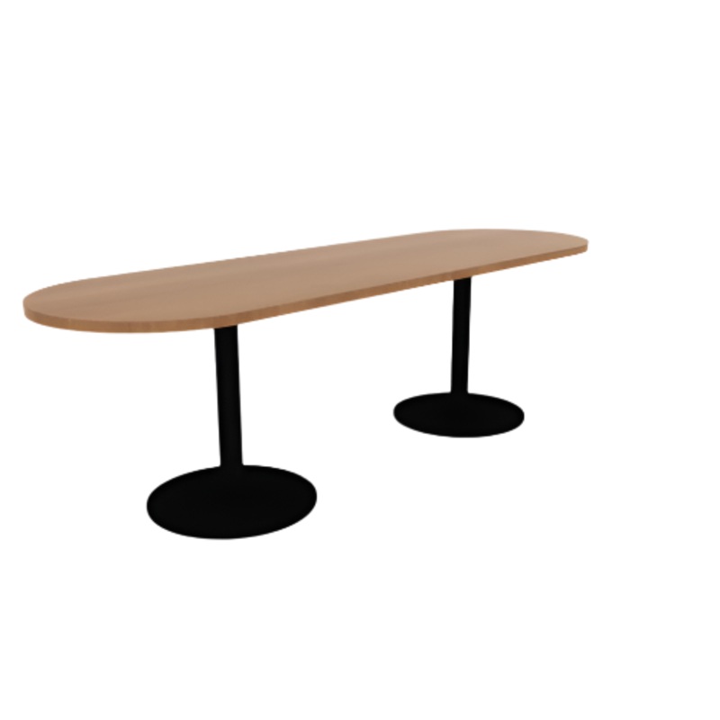 Proof 30″ x 96″ Racetrack Pedestal Cafe Table with Round Steel Base Pair HPL Top