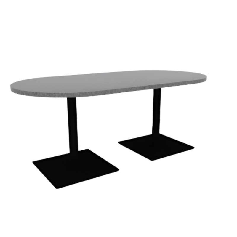 Proof 36″ x 72″ Racetrack Pedestal Cafe Table with Square Steel Base Pair HPL Top