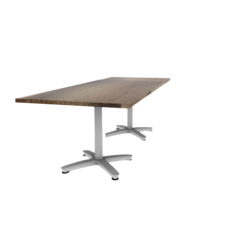 Proof 36″ x 96″ Rectangle Pedestal Cafe Table with Arched Base Pair Solid Wood Top