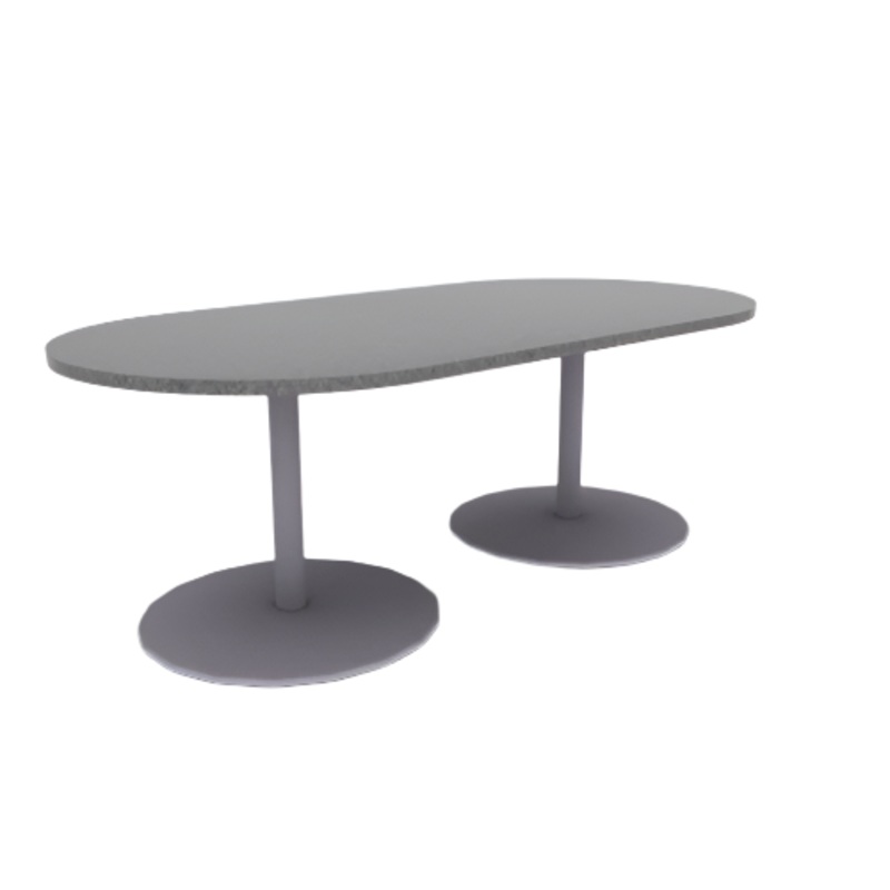 Proof 42″ x 84″ Racetrack Pedestal Cafe Table with Cast Iron Round Base Pair HPL Top