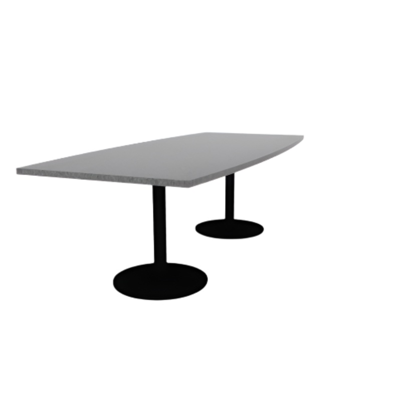 Proof 42″ x 96″ Boat Pedestal Cafe Table with Round Steel Base Pair HPL Top