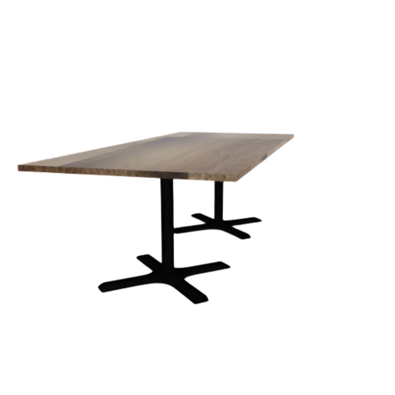 Proof 42″ x 96″ Rectangle Pedestal Cafe Table with X-Base Pair Solid Wood Top