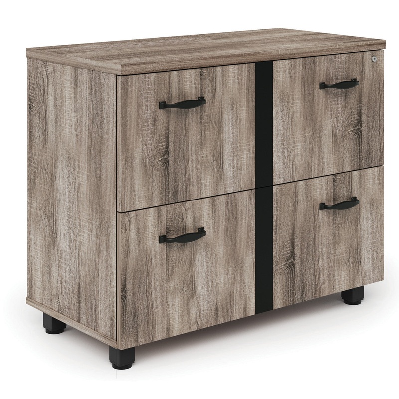 Riveted 2 Drawer Lateral File Cabinet Distressed Brown Distressed Charcoal