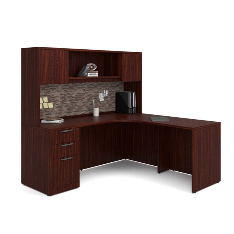 OS Laminate L Shape Desk with Drawer Pedestal & Hutch Arcadia White