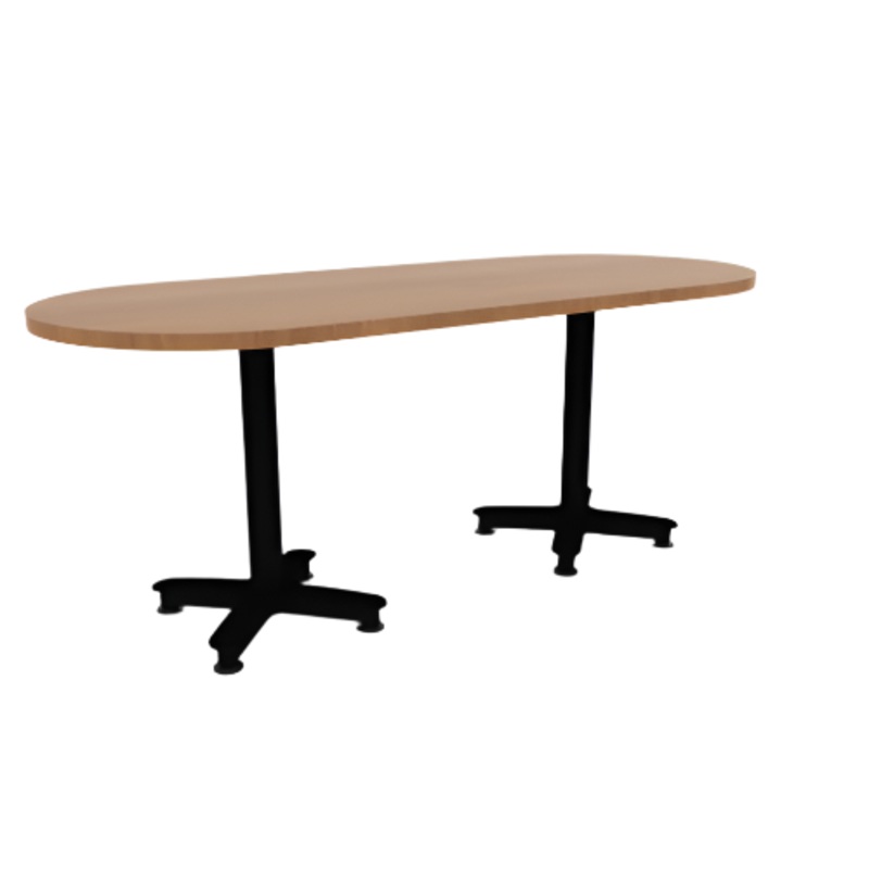 Proof 30″ x 72″ Racetrack Pedestal Cafe Table with Arched Base Pair HPL Top