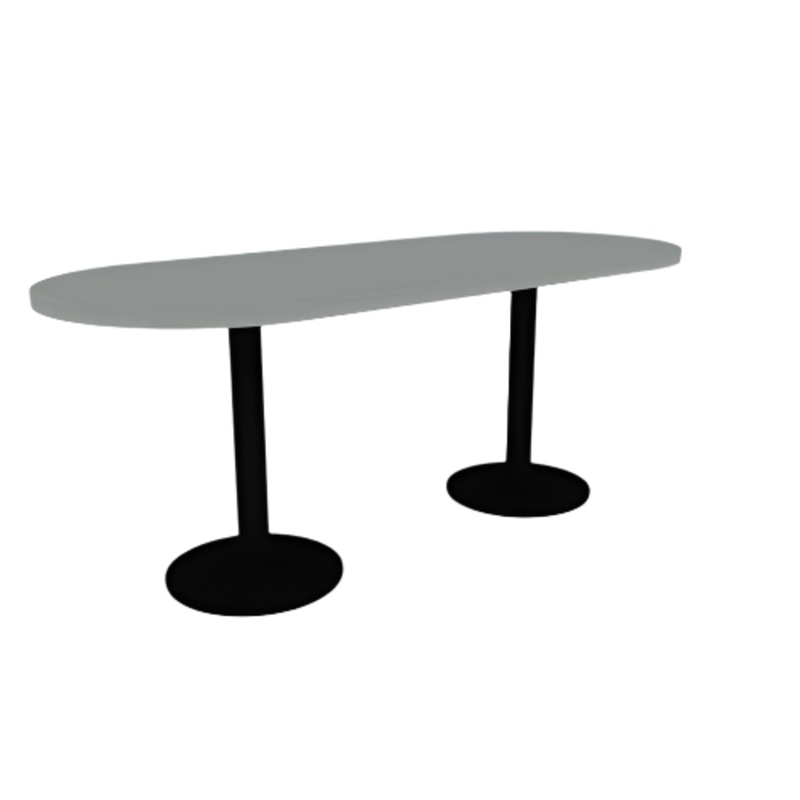 Proof 30″ x 72″ Racetrack Pedestal Cafe Table with Round Steel Base Pair HPL Top
